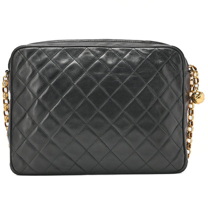 CHANEL Lambskin Matelasse Round Flap Coco Mark Bijou Chain Shoulder Black Gold-Tone Hardware, Pre-Owned