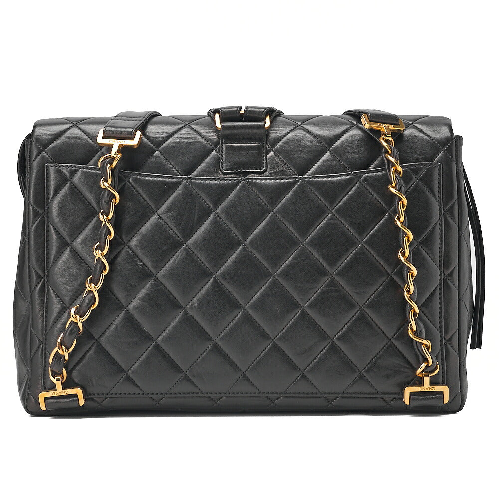 CHANEL Lambskin Matelasse Dekacoco Turn Lock Chain Backpack Black Gold-Tone Hardware, Pre-Owned