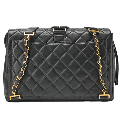 CHANEL Lambskin Matelasse Dekacoco Turn Lock Chain Backpack Black Gold-Tone Hardware, Pre-Owned