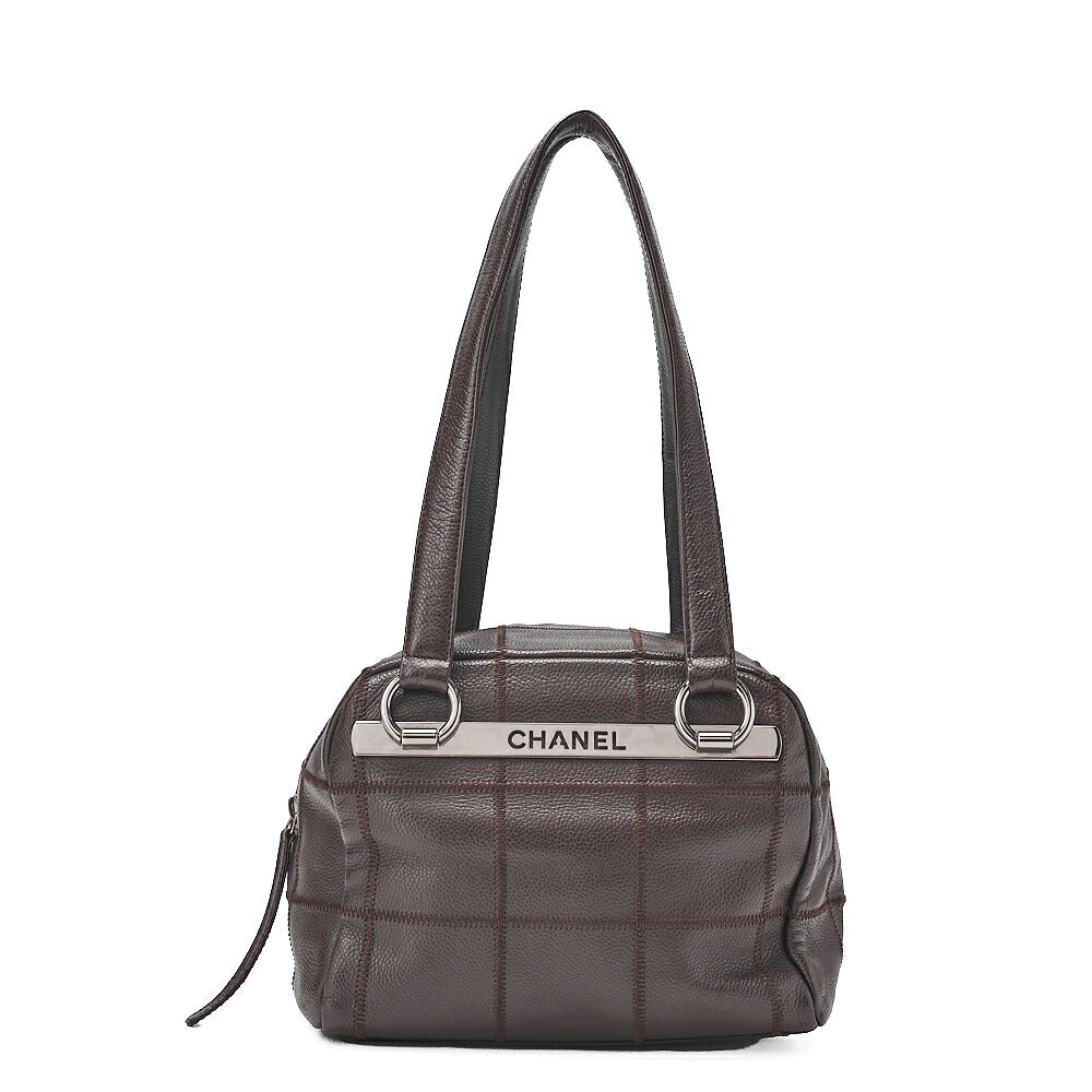 CHANEL Caviar Skin Choco Bar Tote Bag Brown Silver-Tone Hardware, Pre-Owned