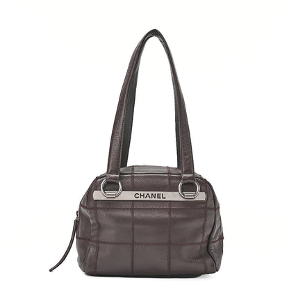 CHANEL Caviar Skin Choco Bar Tote Bag Brown Silver-Tone Hardware, Pre-Owned