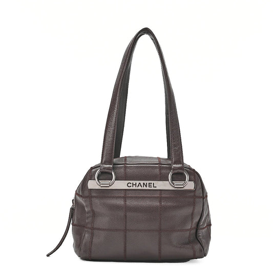 CHANEL Caviar Skin Choco Bar Tote Bag Brown Silver-Tone Hardware, Pre-Owned