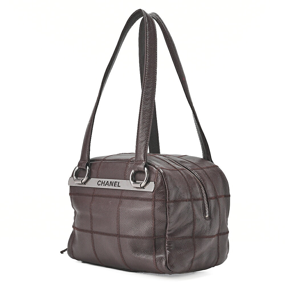 CHANEL Caviar Skin Choco Bar Tote Bag Brown Silver-Tone Hardware, Pre-Owned