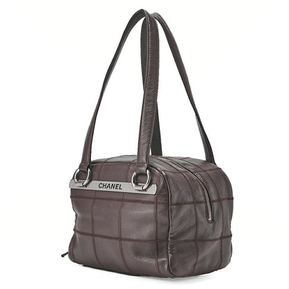 CHANEL Caviar Skin Choco Bar Tote Bag Brown Silver-Tone Hardware, Pre-Owned