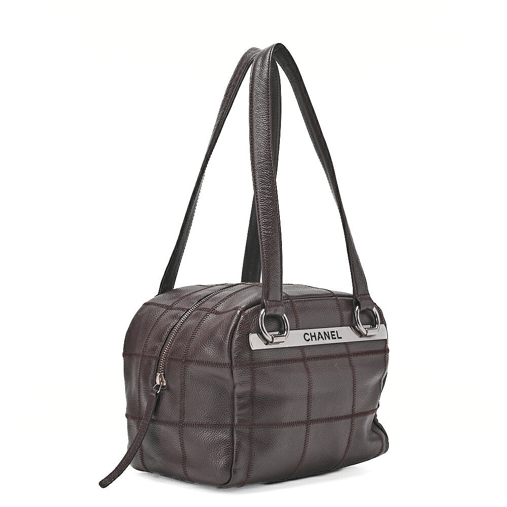 CHANEL Caviar Skin Choco Bar Tote Bag Brown Silver-Tone Hardware, Pre-Owned