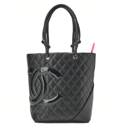 CHANEL Cambonline Matelasse Medium Calfskin Black Tote Bag Silver-Tone Hardware, Pre-Owned