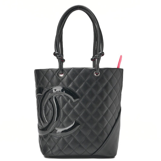 CHANEL Cambonline Matelasse Medium Calfskin Black Tote Bag Silver-Tone Hardware, Pre-Owned
