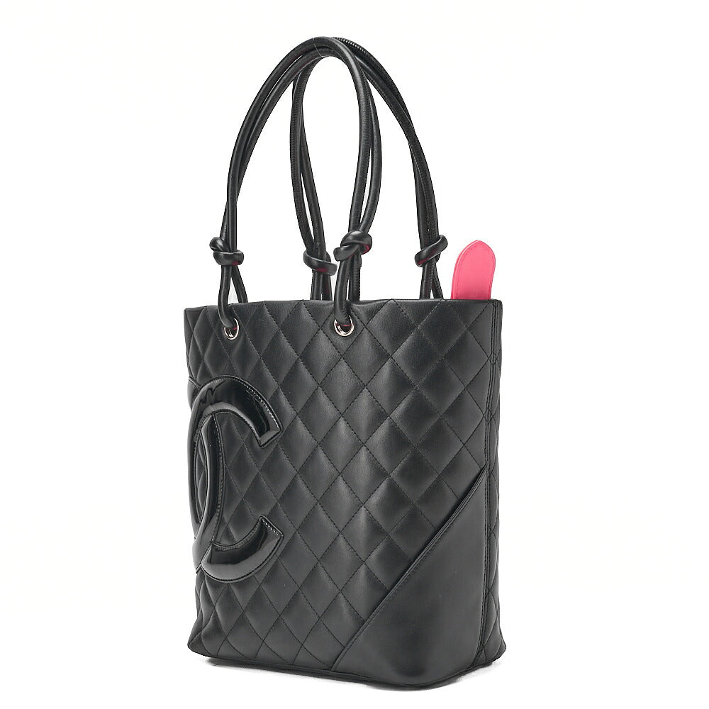 CHANEL Cambonline Matelasse Medium Calfskin Black Tote Bag Silver-Tone Hardware, Pre-Owned
