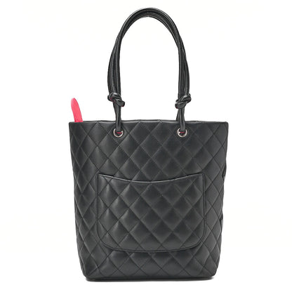 CHANEL Cambonline Matelasse Medium Calfskin Black Tote Bag Silver-Tone Hardware, Pre-Owned