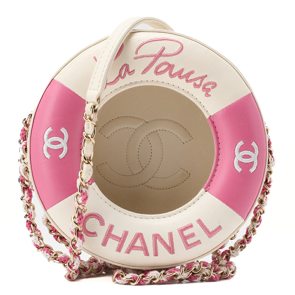 CHANEL Lambskin x Vinyl x Cotton Cruise Line Chain Shoulder Bag Float Pink x White Gold-Tone Hardware, Pre-Owned