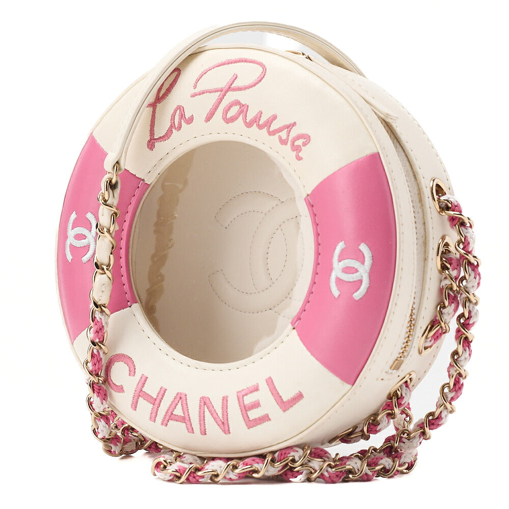 CHANEL Lambskin x Vinyl x Cotton Cruise Line Chain Shoulder Bag Float Pink x White Gold-Tone Hardware, Pre-Owned