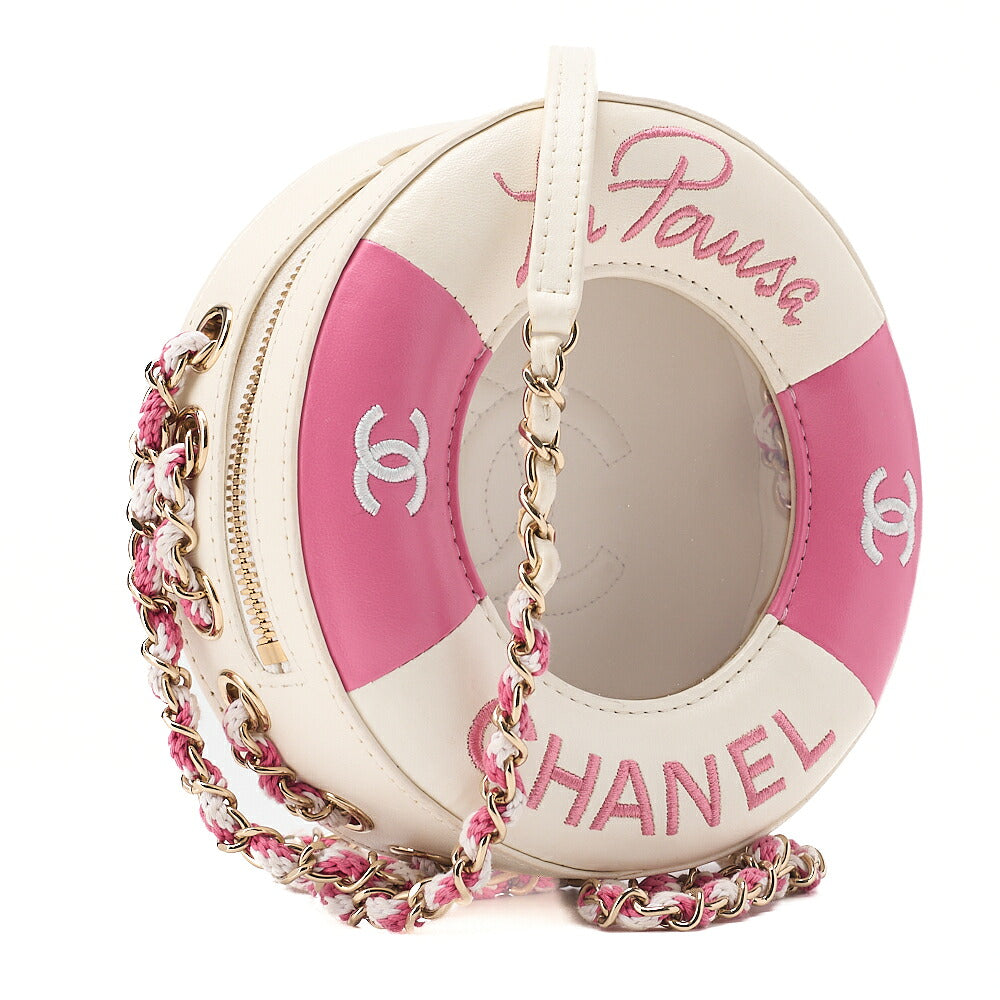 CHANEL Lambskin x Vinyl x Cotton Cruise Line Chain Shoulder Bag Float Pink x White Gold-Tone Hardware, Pre-Owned
