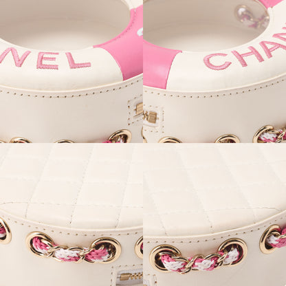 CHANEL Lambskin x Vinyl x Cotton Cruise Line Chain Shoulder Bag Float Pink x White Gold-Tone Hardware, Pre-Owned