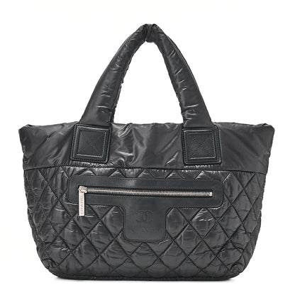 CHANEL Coco Cocoon Nylon x Lamb Tote Bag Black Silver-Tone Hardware, Pre-Owned