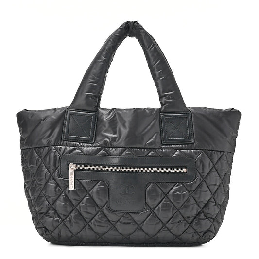 CHANEL Coco Cocoon Nylon x Lamb Tote Bag Black Silver-Tone Hardware, Pre-Owned
