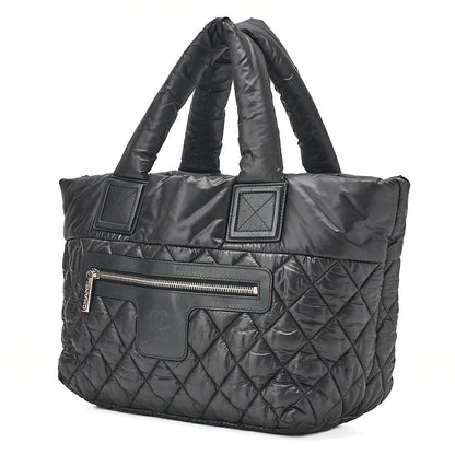CHANEL Coco Cocoon Nylon x Lamb Tote Bag Black Silver-Tone Hardware, Pre-Owned