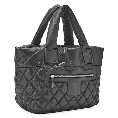 CHANEL Coco Cocoon Nylon x Lamb Tote Bag Black Silver-Tone Hardware, Pre-Owned