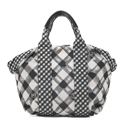 CHANEL Canvas x Lamb Gingham Check Handbag Black x White Silver-Tone Hardware, Pre-Owned