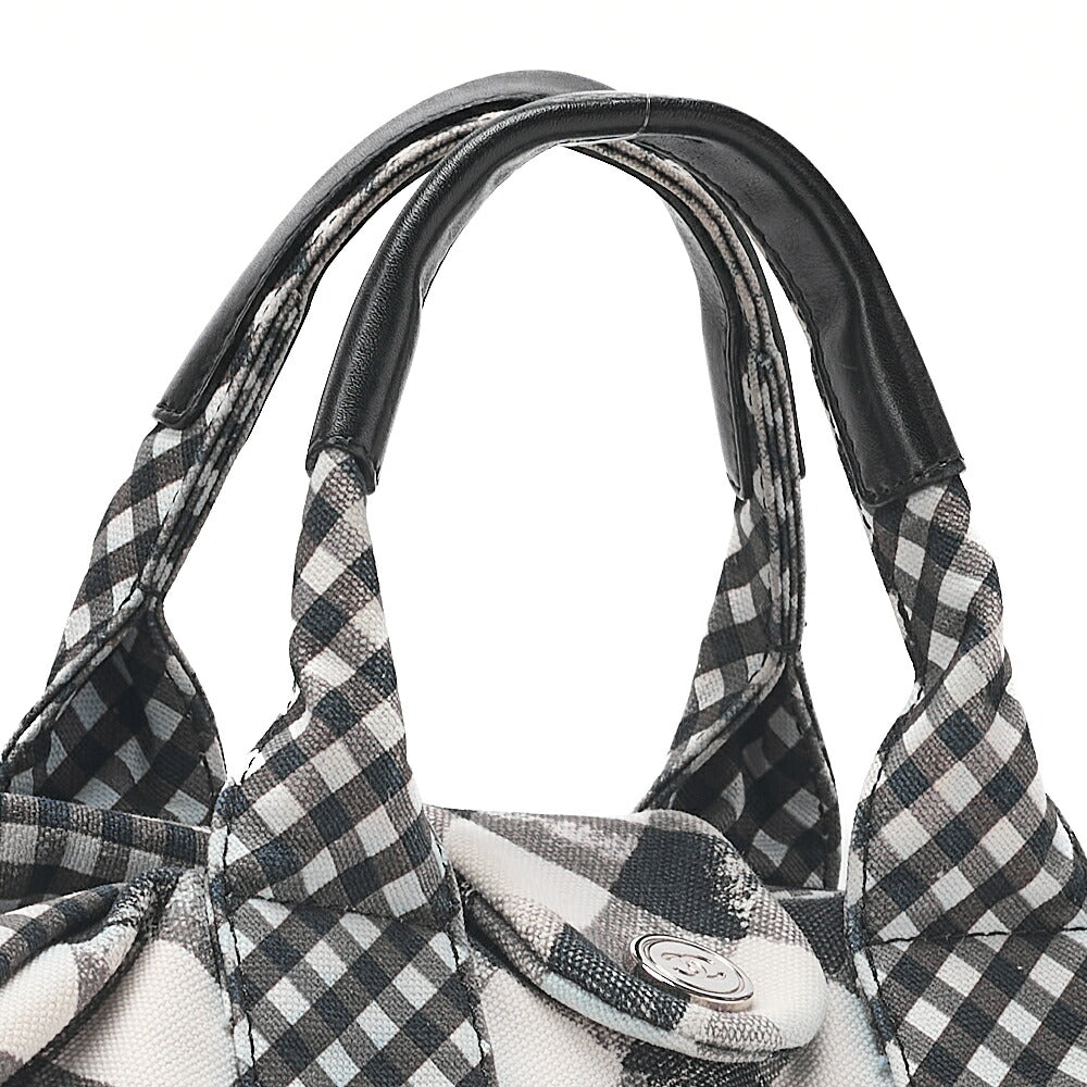 CHANEL Canvas x Lamb Gingham Check Handbag Black x White Silver-Tone Hardware, Pre-Owned