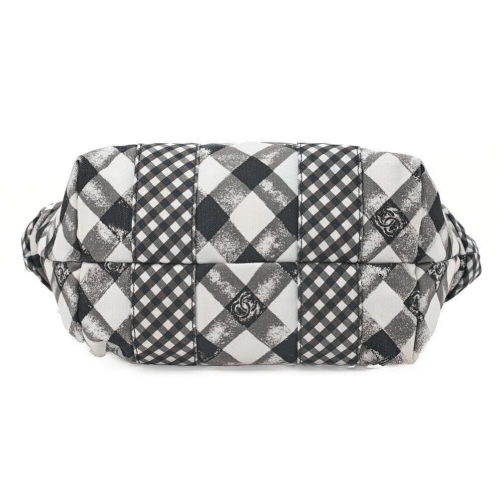 CHANEL Canvas x Lamb Gingham Check Handbag Black x White Silver-Tone Hardware, Pre-Owned