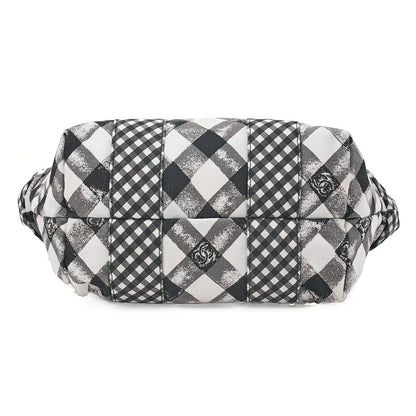 CHANEL Canvas x Lamb Gingham Check Handbag Black x White Silver-Tone Hardware, Pre-Owned
