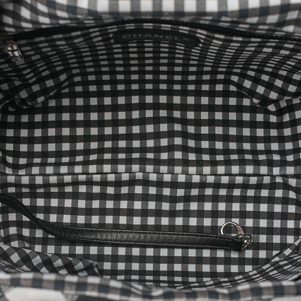 CHANEL Canvas x Lamb Gingham Check Handbag Black x White Silver-Tone Hardware, Pre-Owned