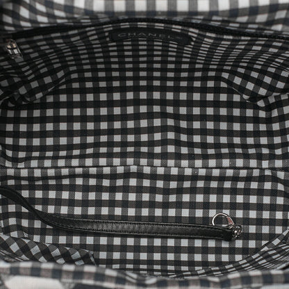 CHANEL Canvas x Lamb Gingham Check Handbag Black x White Silver-Tone Hardware, Pre-Owned