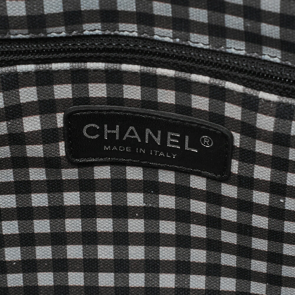 CHANEL Canvas x Lamb Gingham Check Handbag Black x White Silver-Tone Hardware, Pre-Owned
