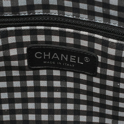 CHANEL Canvas x Lamb Gingham Check Handbag Black x White Silver-Tone Hardware, Pre-Owned