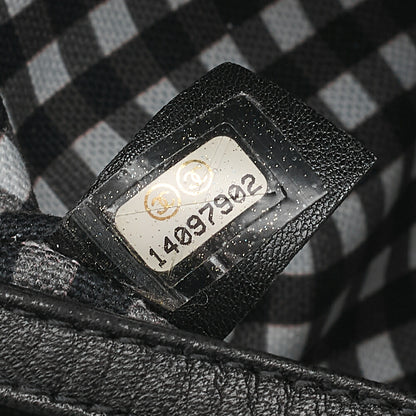 CHANEL Canvas x Lamb Gingham Check Handbag Black x White Silver-Tone Hardware, Pre-Owned