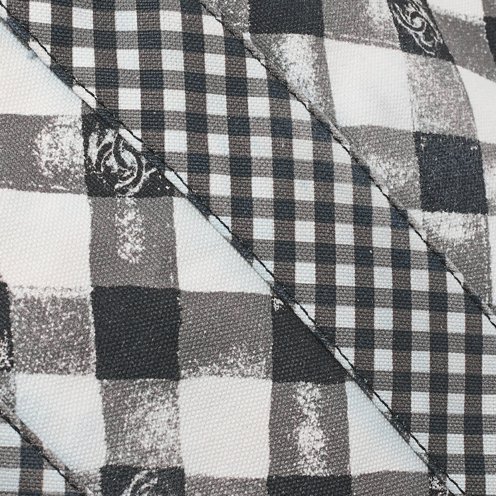 CHANEL Canvas x Lamb Gingham Check Handbag Black x White Silver-Tone Hardware, Pre-Owned