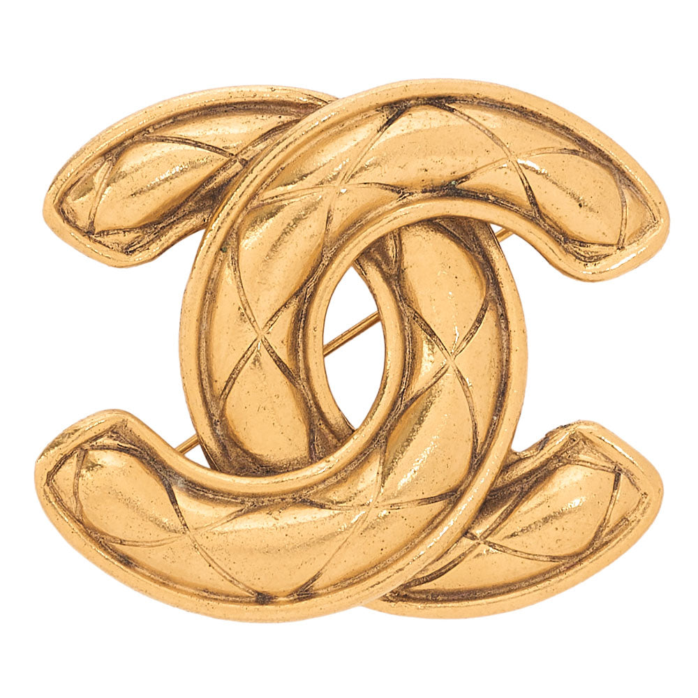 CHANEL Coco Mark Matelasse Brooch GP (Gold Plated) Gold-Tone Hardware, Pre-Owned