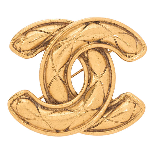 CHANEL Coco Mark Matelasse Brooch GP (Gold Plated) Gold-Tone Hardware, Pre-Owned