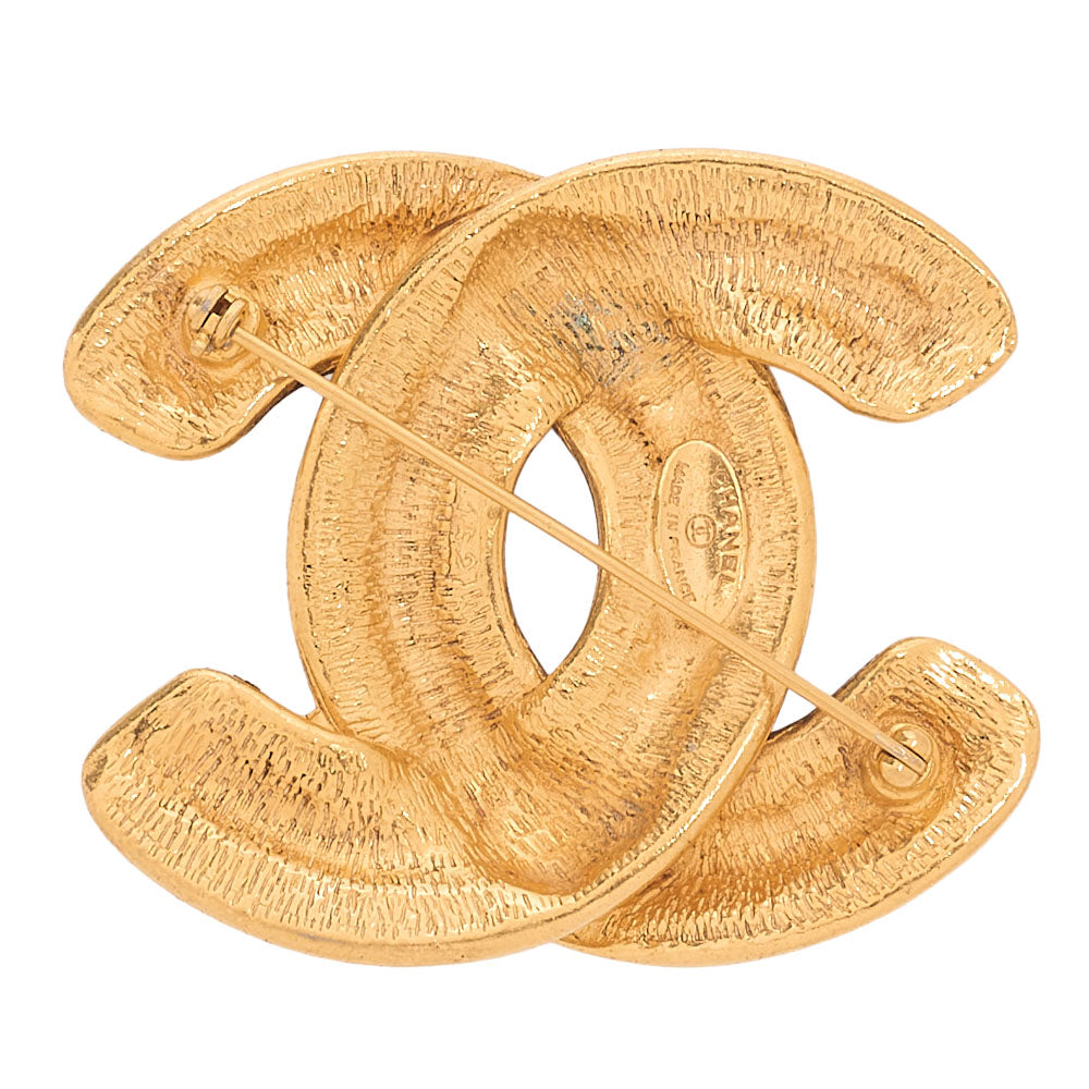 CHANEL Coco Mark Matelasse Brooch GP (Gold Plated) Gold-Tone Hardware, Pre-Owned