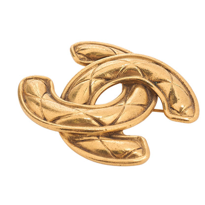 CHANEL Coco Mark Matelasse Brooch GP (Gold Plated) Gold-Tone Hardware, Pre-Owned