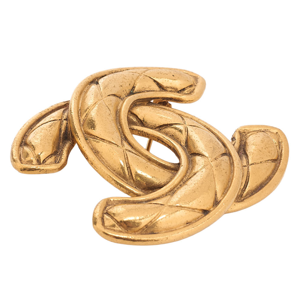 CHANEL Coco Mark Matelasse Brooch GP (Gold Plated) Gold-Tone Hardware, Pre-Owned