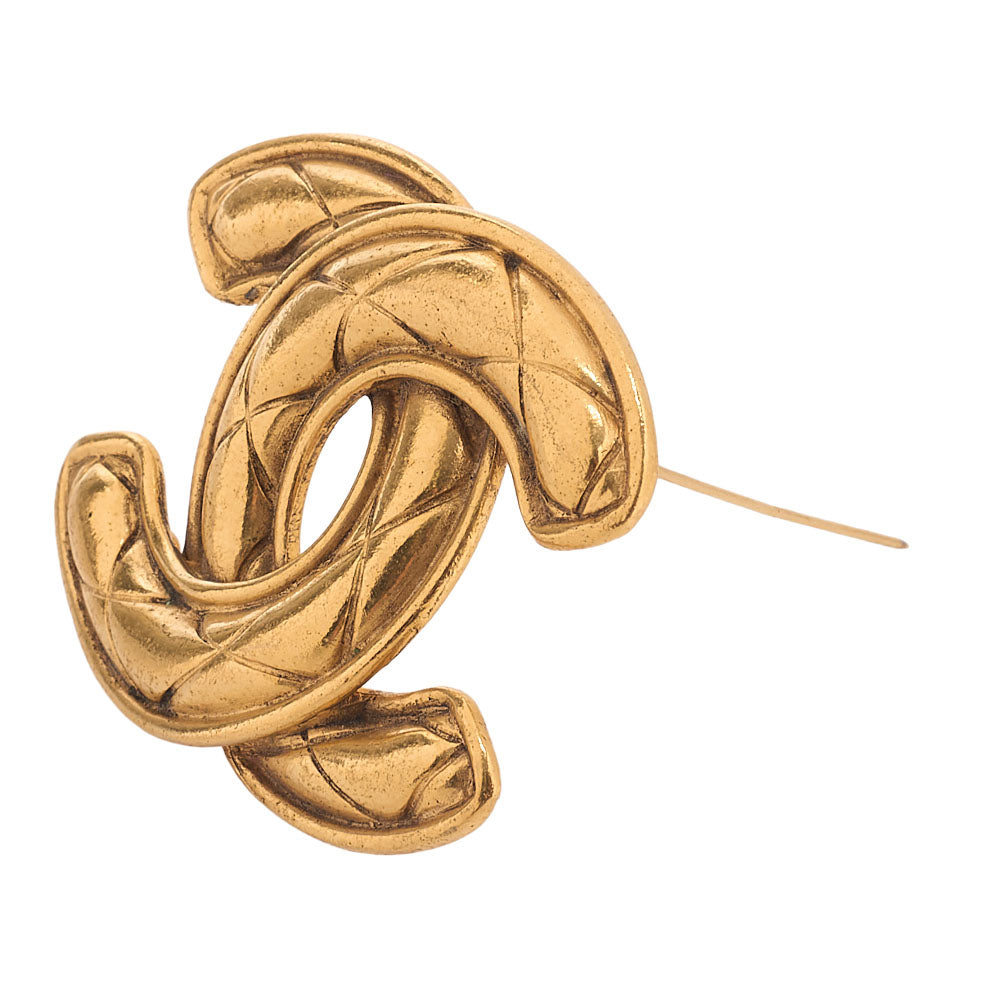 CHANEL Coco Mark Matelasse Brooch GP (Gold Plated) Gold-Tone Hardware, Pre-Owned