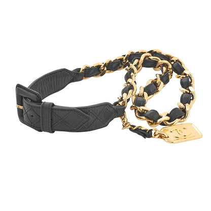 CHANEL 31 RUE CAMBON Belt 75 Leather x GP Gold Black x Gold-Tone Hardware, Pre-Owned