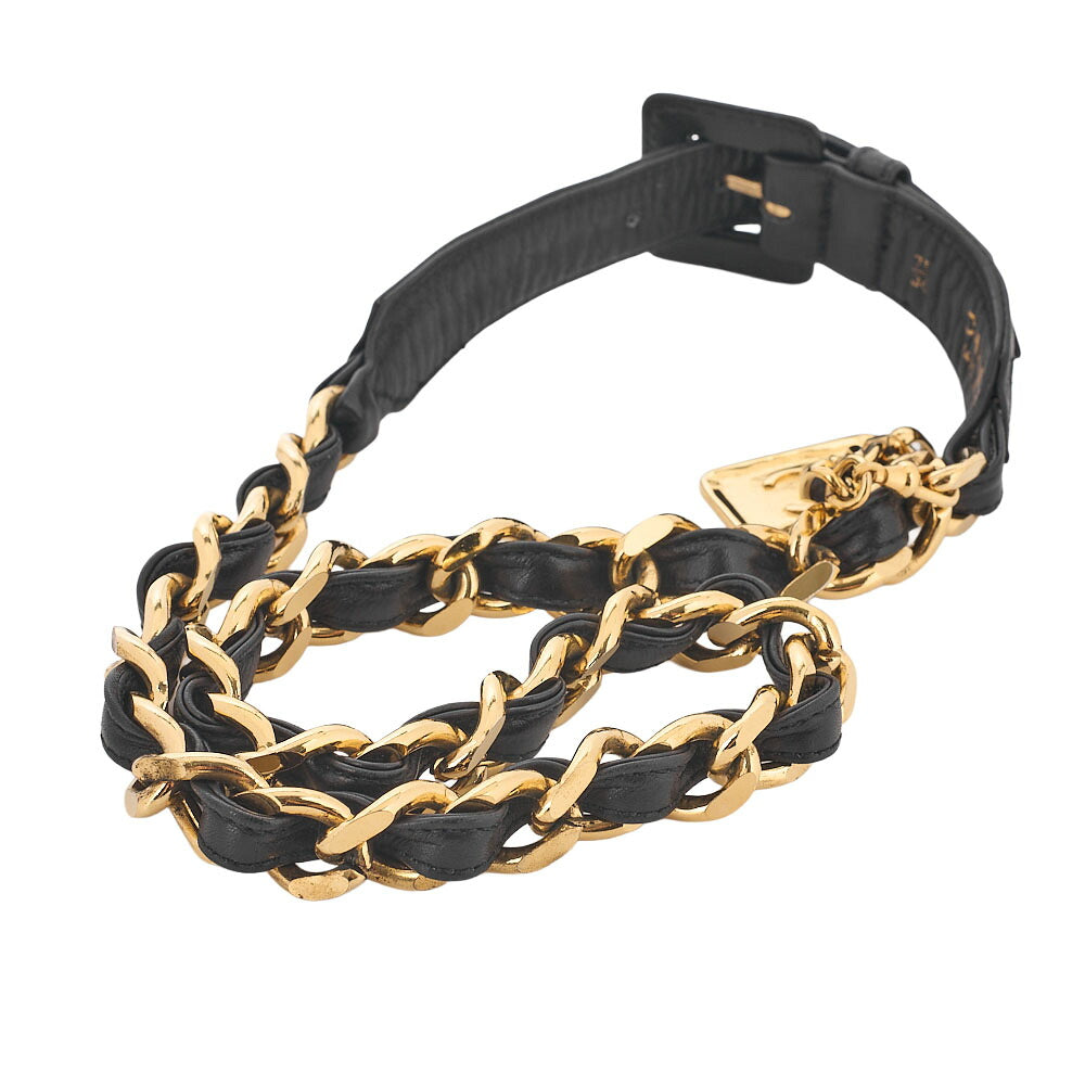 CHANEL 31 RUE CAMBON Belt 75 Leather x GP Gold Black x Gold-Tone Hardware, Pre-Owned