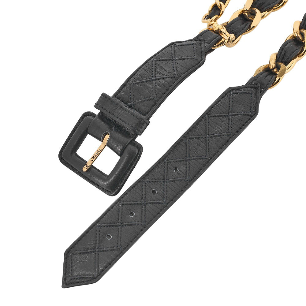 CHANEL 31 RUE CAMBON Belt 75 Leather x GP Gold Black x Gold-Tone Hardware, Pre-Owned