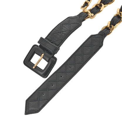 CHANEL 31 RUE CAMBON Belt 75 Leather x GP Gold Black x Gold-Tone Hardware, Pre-Owned