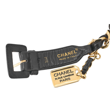 CHANEL 31 RUE CAMBON Belt 75 Leather x GP Gold Black x Gold-Tone Hardware, Pre-Owned