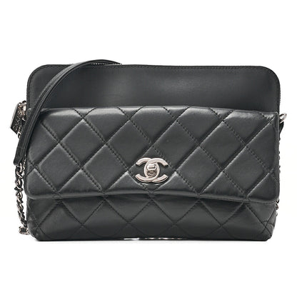 CHANEL Lambskin Matelasse Turn Lock Chain Shoulder Black Silver-Tone Hardware, Pre-Owned