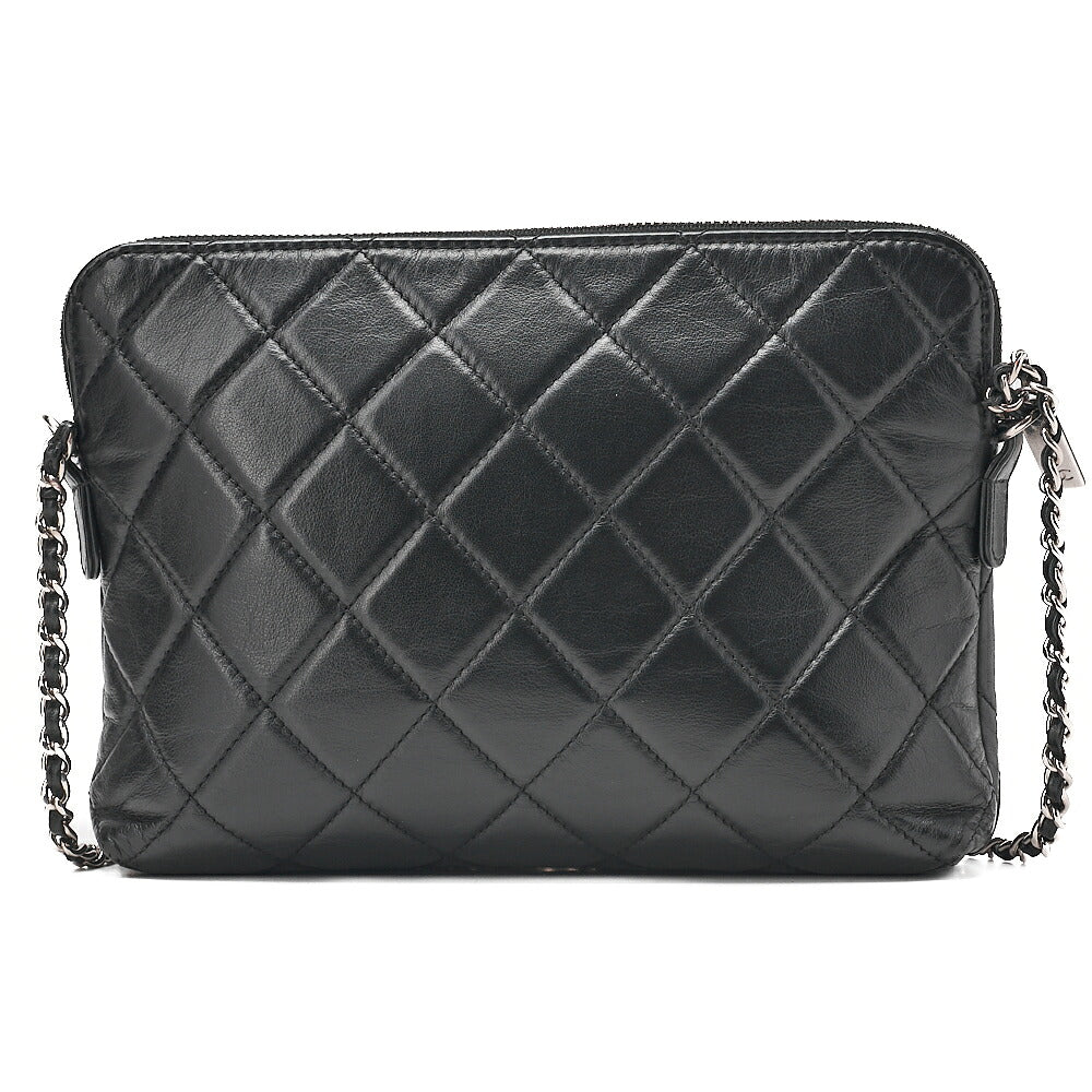 CHANEL Lambskin Matelasse Turn Lock Chain Shoulder Black Silver-Tone Hardware, Pre-Owned
