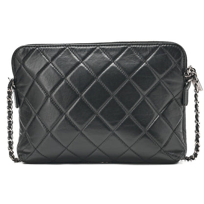 CHANEL Lambskin Matelasse Turn Lock Chain Shoulder Black Silver-Tone Hardware, Pre-Owned