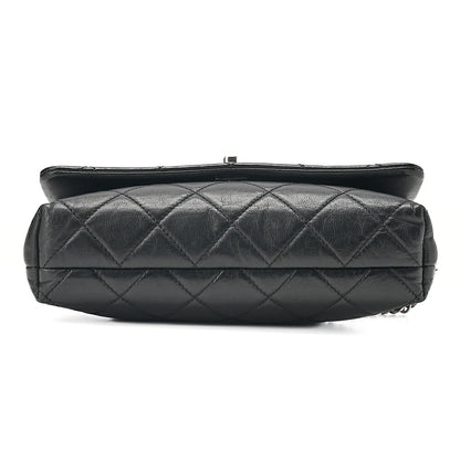 CHANEL Lambskin Matelasse Turn Lock Chain Shoulder Black Silver-Tone Hardware, Pre-Owned