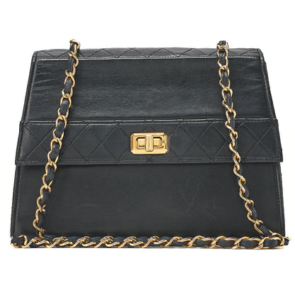 CHANEL Lambskin Matelasse Trapezoid 2.55 Chain Shoulder Black Gold-Tone Hardware, Pre-Owned