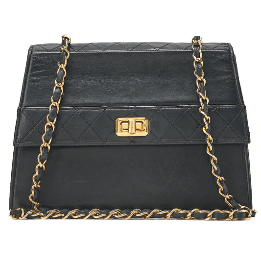 CHANEL Lambskin Matelasse Trapezoid 2.55 Chain Shoulder Black Gold-Tone Hardware, Pre-Owned
