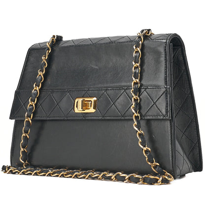 CHANEL Lambskin Matelasse Trapezoid 2.55 With Pouch Chain Shoulder Black Gold-Tone Hardware, Pre-Owned