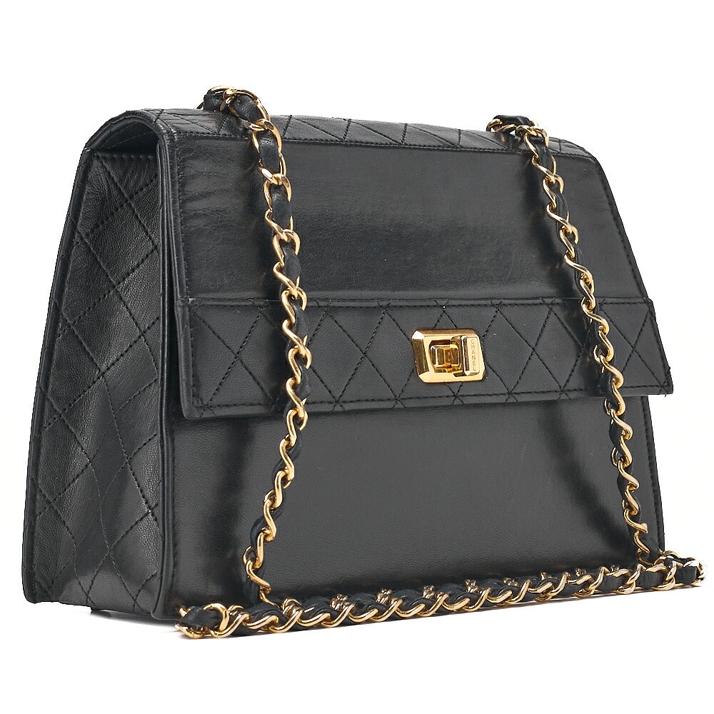 CHANEL Lambskin Matelasse Trapezoid 2.55 With Pouch Chain Shoulder Black Gold-Tone Hardware, Pre-Owned